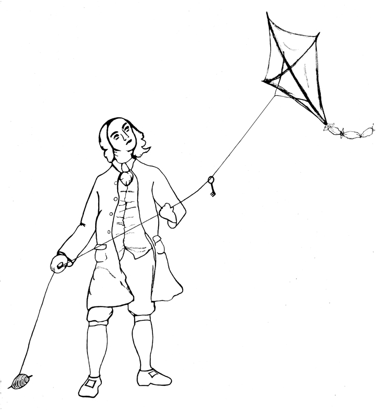 Benjamin Franklin with a kite